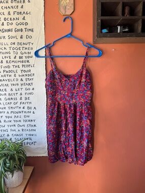 Express Pink-Red Floral Spaghetti Strap Mini Dress